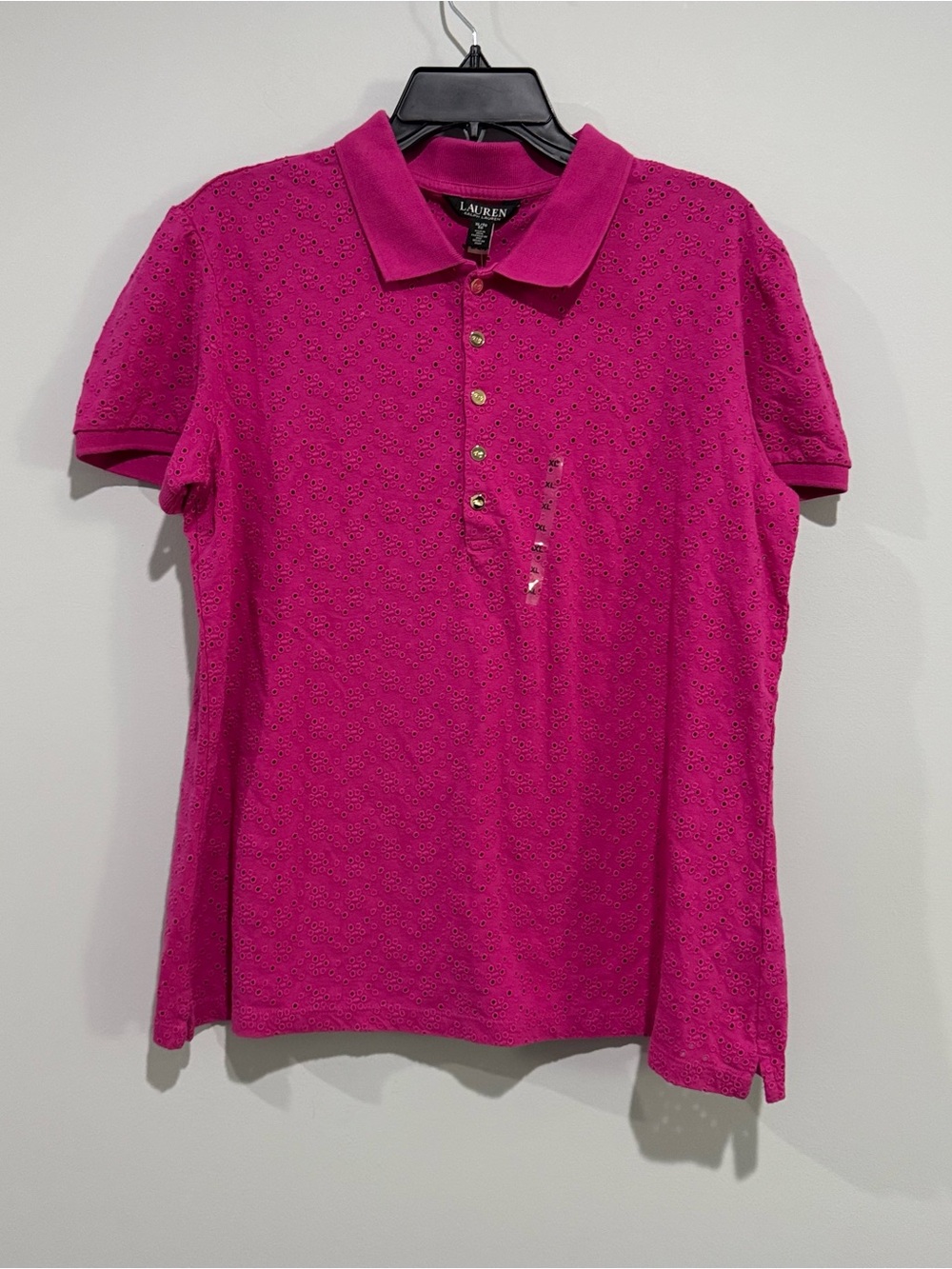 NWT Lauren Ralph Lauren Pink Eyelet Polo Shirt XL